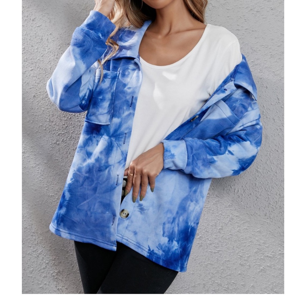 Z Avenue Schacket, Blue Tie-Dye Button-Up. Women & Plus - Picture 3 of 4